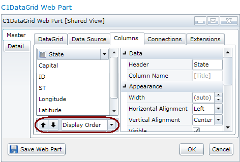 Display Order of Columns